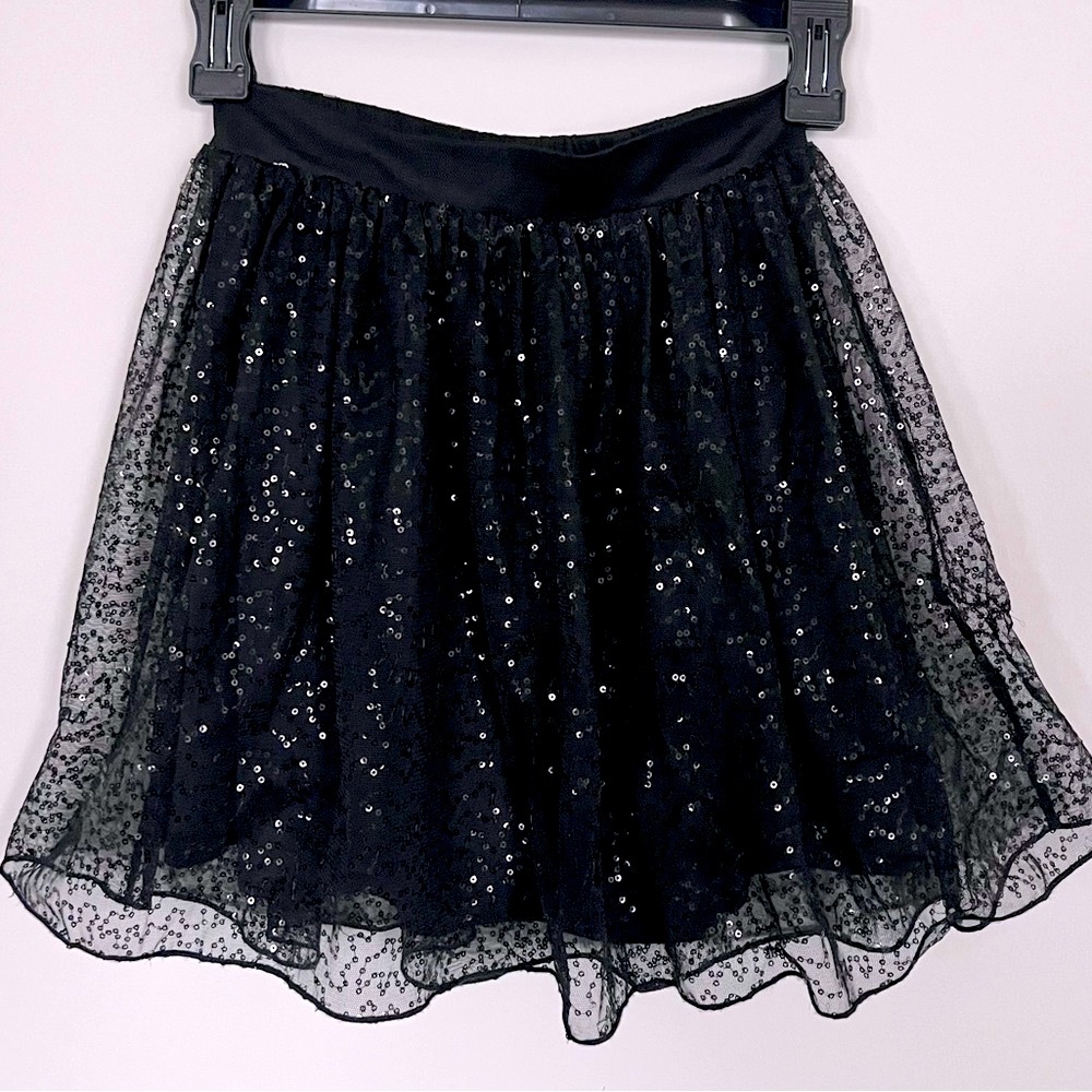 D-Signed by Disney Girls Black Sequin and Lace Pull on Skirt Size Small 7/8.